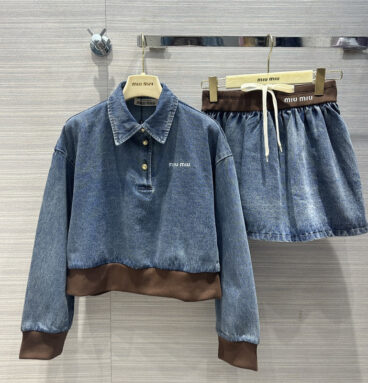 miumiu denim lapel sweatshirt + mini skirt set