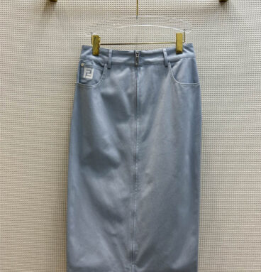 fendi double F letter embroidered zippered slit arm denim skirt