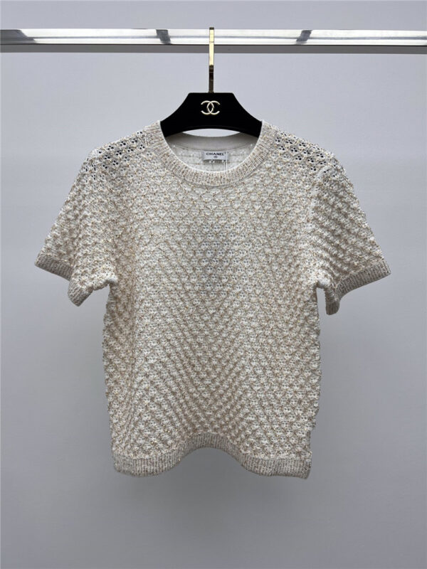 chanel sequin mesh knit short sleeves