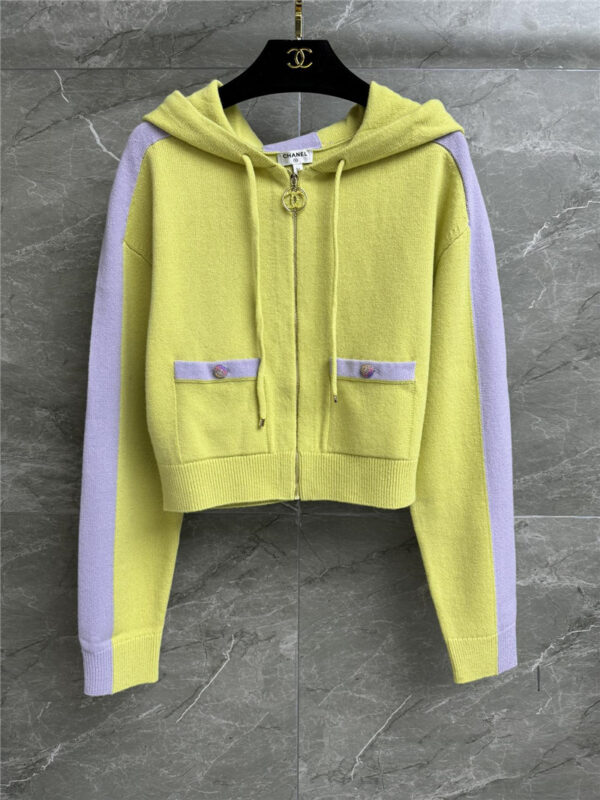 chanel color block hooded cardigan