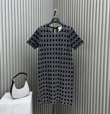 dior cannage knitted short-sleeved dress