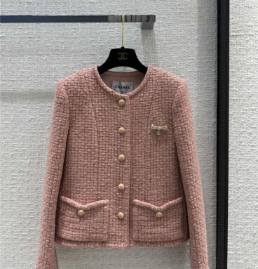 chanel gray and pink tweed jacket