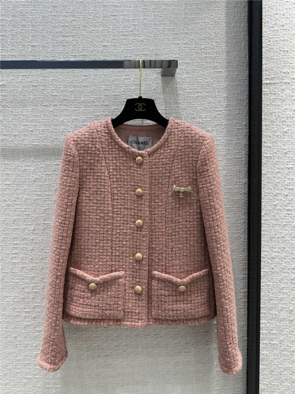 chanel gray and pink tweed jacket