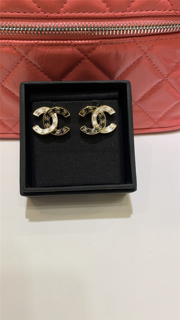 Chanel black and white double C earrings