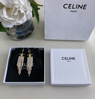 celine tassel chain diamond earrings