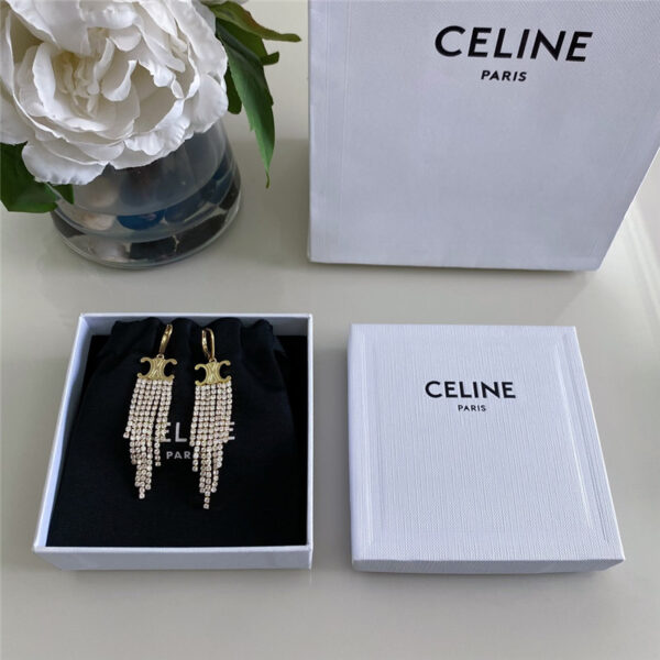 celine tassel chain diamond earrings