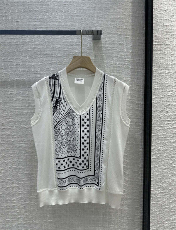 Hermès printed graphic paneled knit top