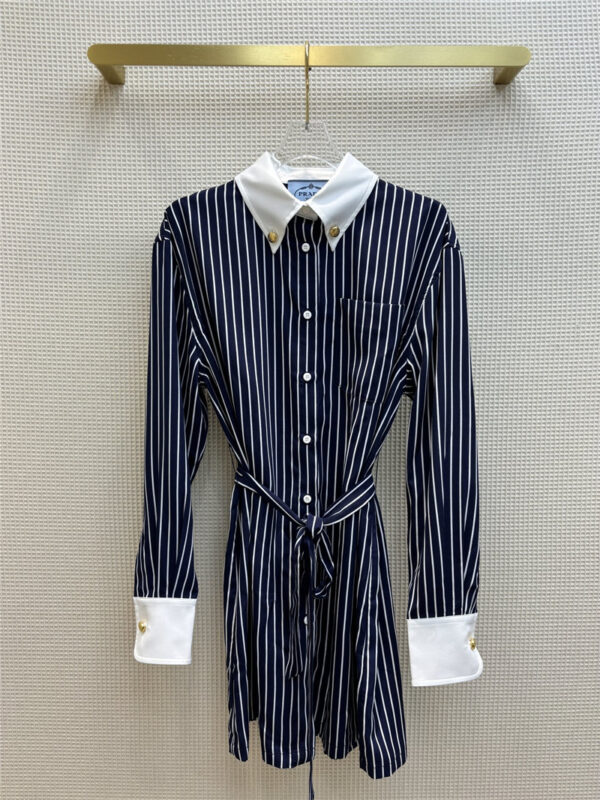 prada contrast lapel striped shirt dress