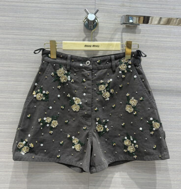 miumiu stonewash gray denim shorts
