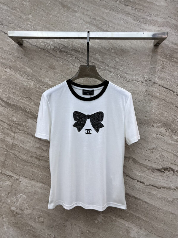 chanel sequined bow embroidered short-sleeved T-shirt