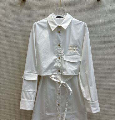 miumiu fake two piece lapel long sleeve shirt dress
