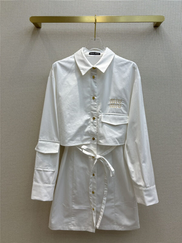 miumiu fake two piece lapel long sleeve shirt dress