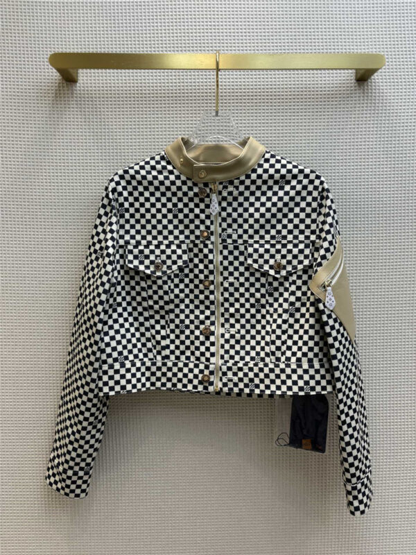 louis vuitton LV stand collar checkerboard short jacket