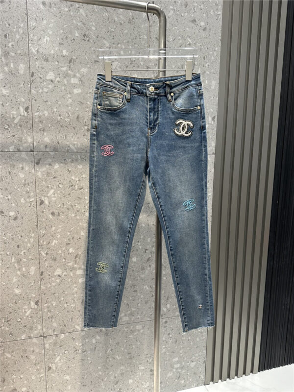 chanel new embroidered double c slim jeans
