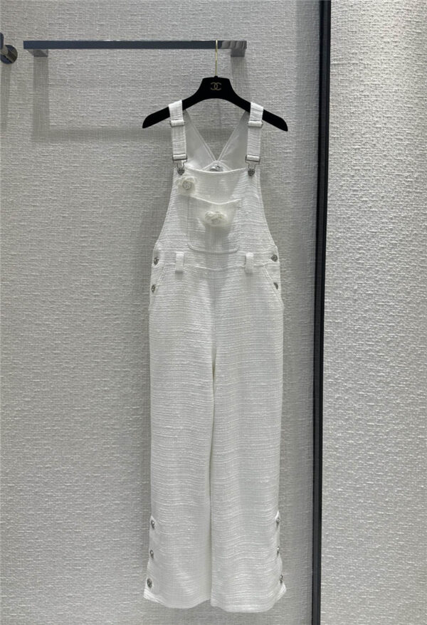 chanel white moonlight jellied soft tweed overalls jumpsuit