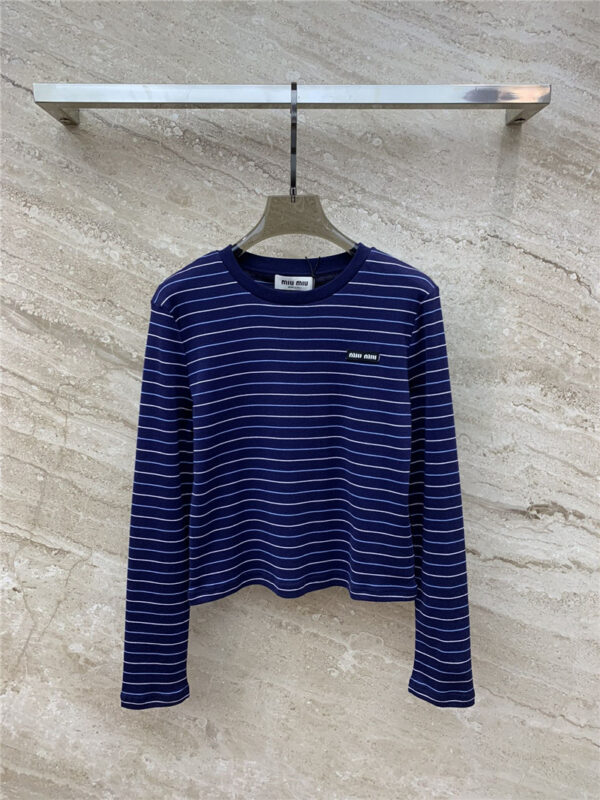 miumiu striped contrast print long-sleeved T-shirt