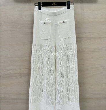 chanel hollow cotton and linen knitted straight trousers