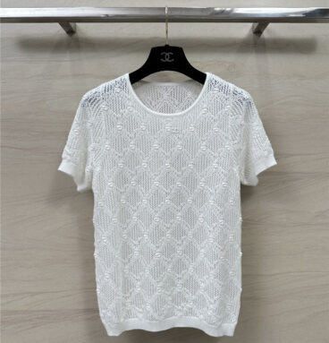 chanel hollow crochet knitted short-sleeved top