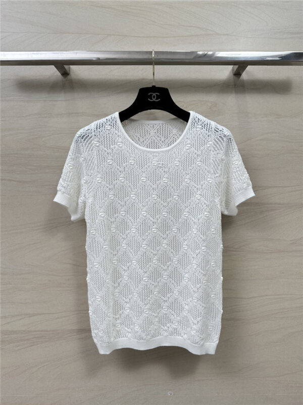 chanel hollow crochet knitted short-sleeved top