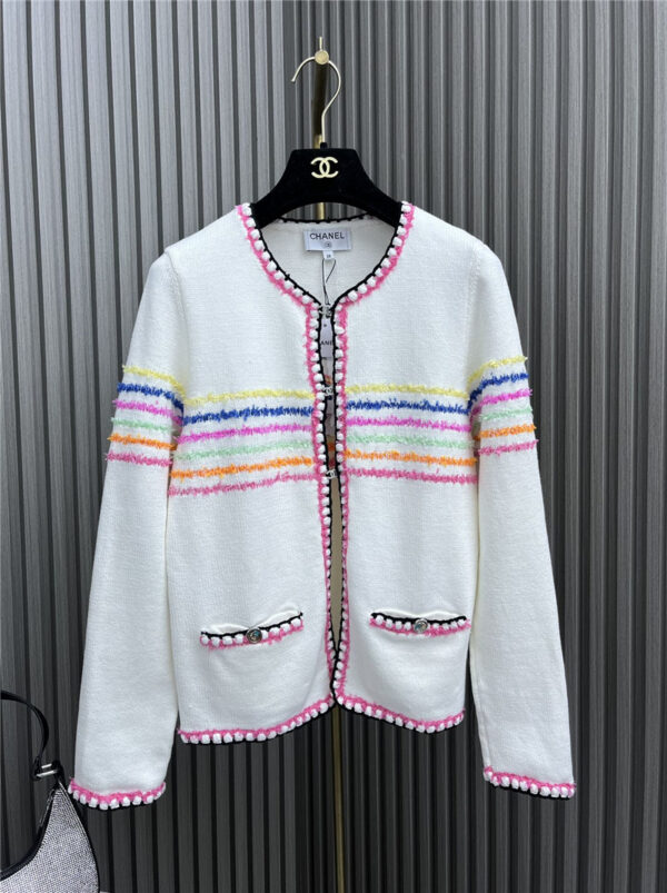 chanel striped mismatched color knitted cardigan