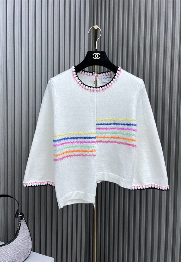 chanel striped mismatched color knitted top