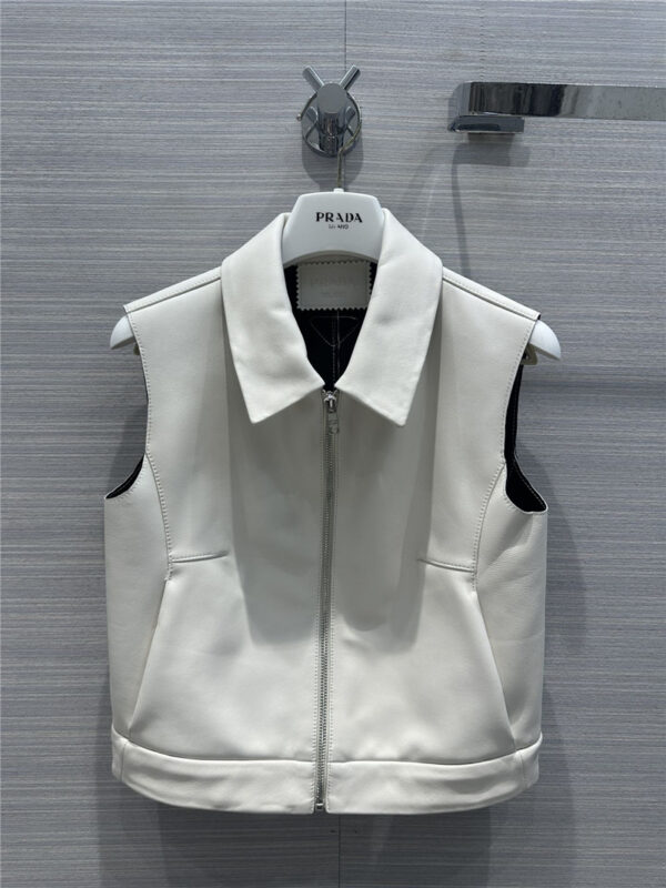 prada premium white leather vest small jacket