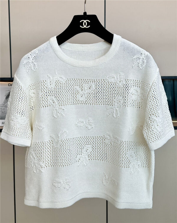 chanel positioning bow embroidered jacquard T-shirt
