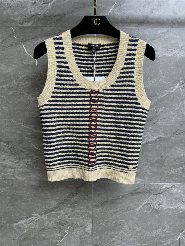 chanel gold striped vest