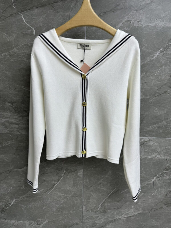 miumiu navy collar knitted cardigan