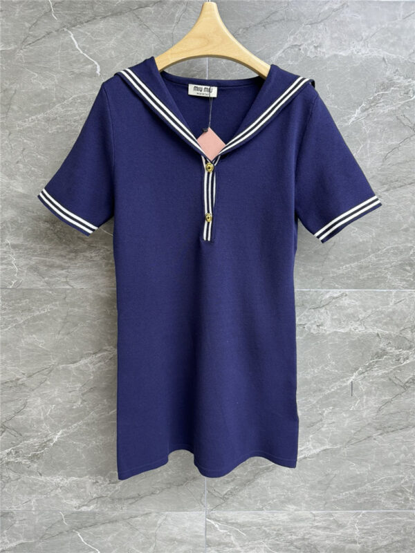 miumiu navy collar knitted skirt