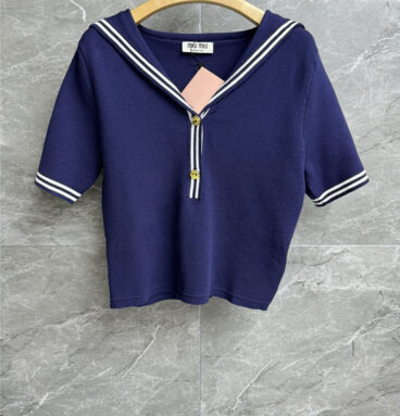 miumiu navy collar knitted short sleeves