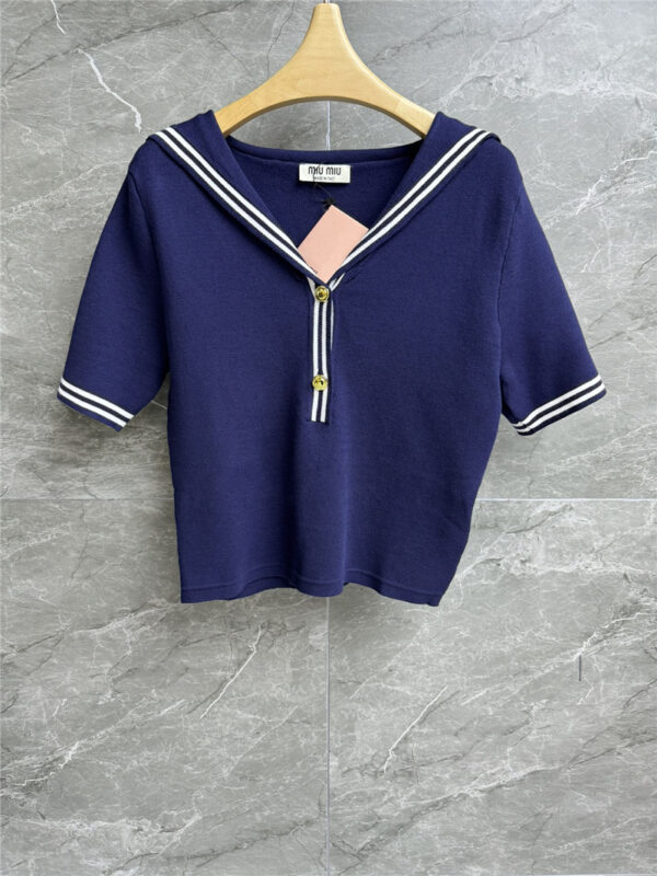 miumiu navy collar knitted short sleeves