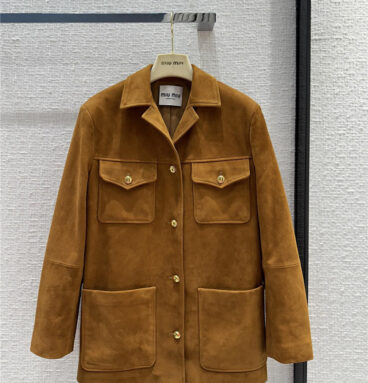 miumiu suede hunting style four-pocket leather jacket