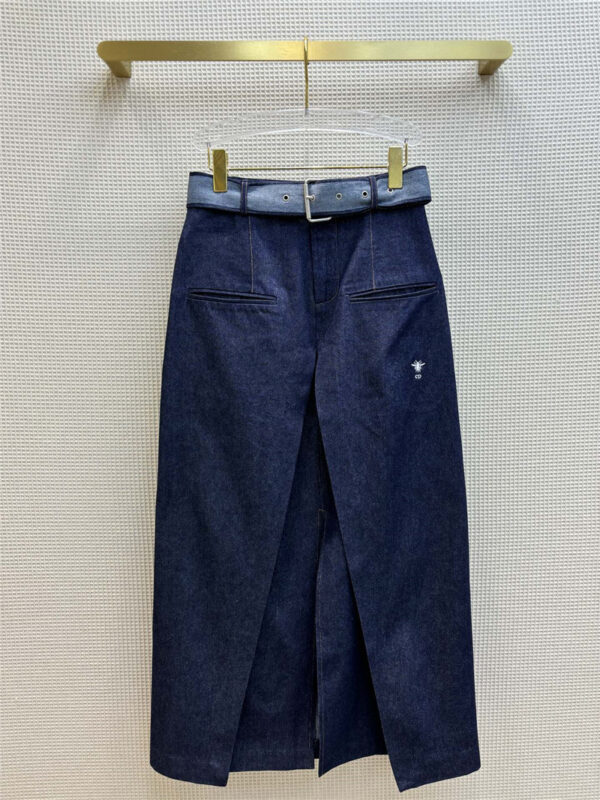 dior double slit high waist A-line denim long skirt
