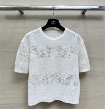 chanel bow crochet classic rhombus knitted top