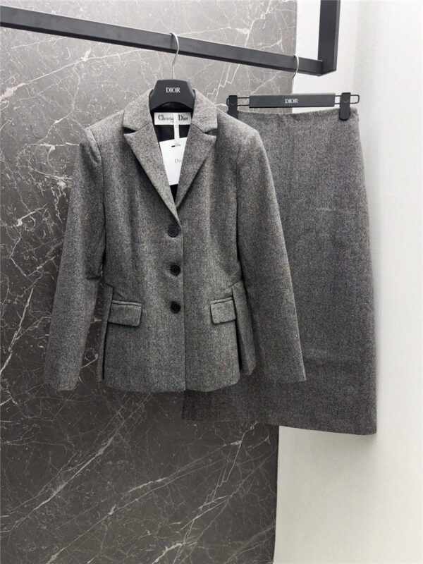 dior suit jacket + mid-length skirt suit