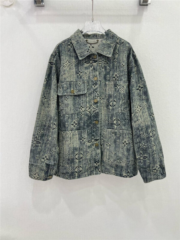 louis vuitton LV denim jacket with full logo for couples