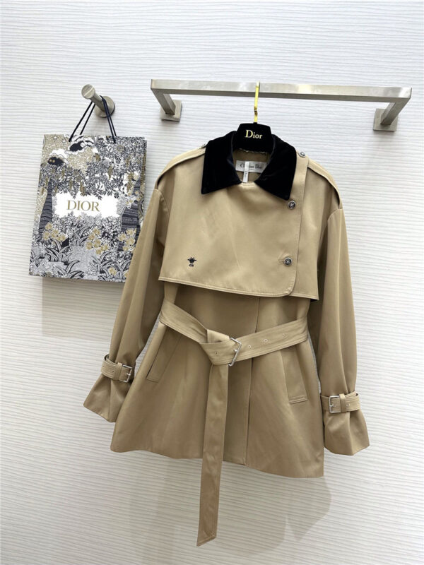 dior classic bee logo embroidered trench coat