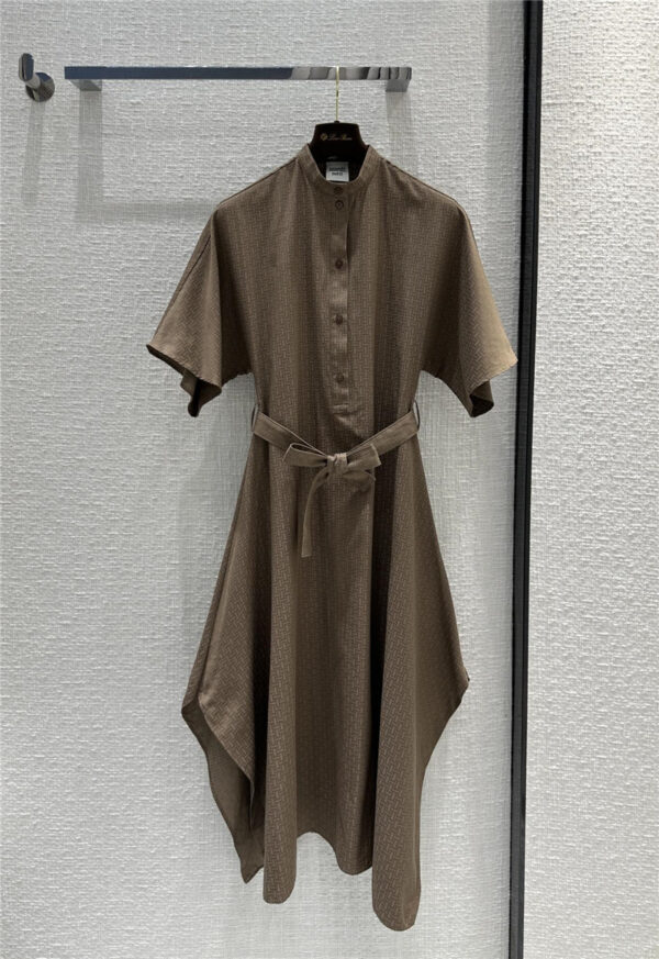 Hermès H dark pattern jacquard small stand collar dress