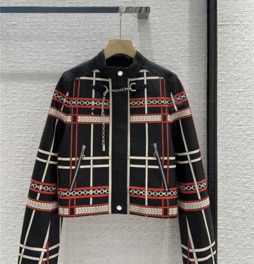 Hermès positioning red plaid chain print lambskin jacket