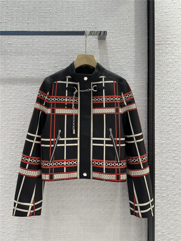 Hermès positioning red plaid chain print lambskin jacket