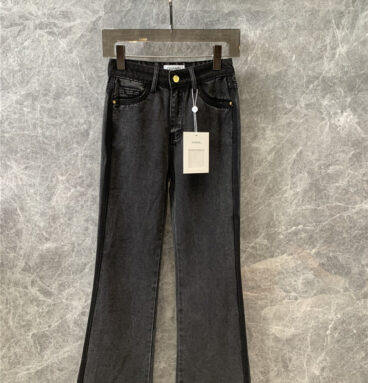 chanel waistband shaded back pocket laminated logo jeans