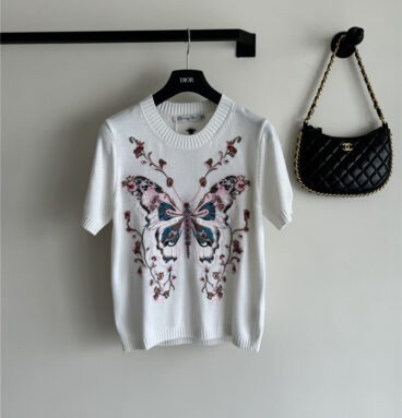 dior butterfly jacquard embroidered T-shirt