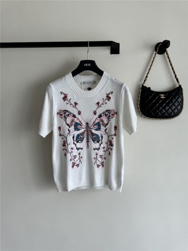 dior butterfly jacquard embroidered T-shirt