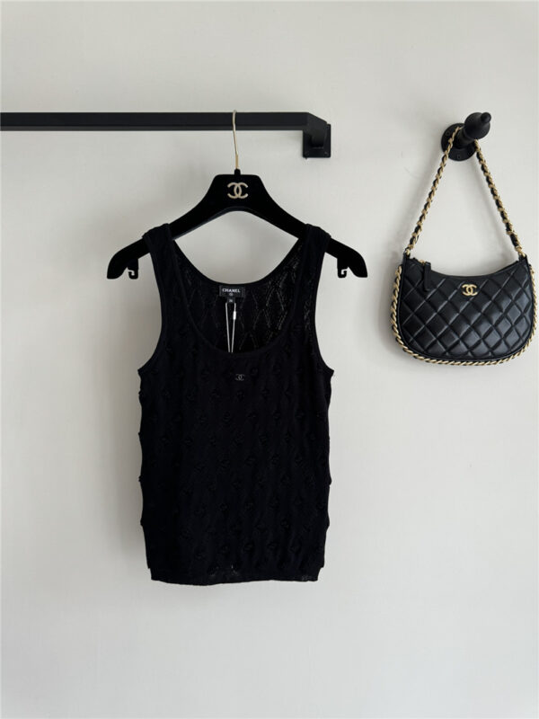 chanel three-dimensional bow crocheted knitted vest top