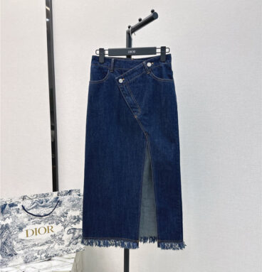 dior new irregular piece cut denim skirt with slit design