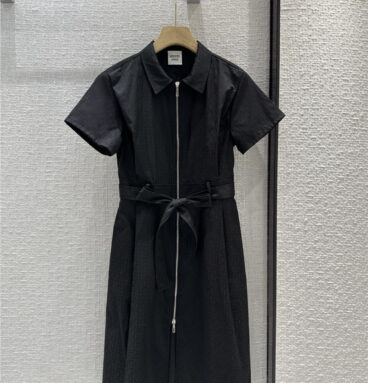 Hermès H dark jacquard small lapel zipper dress