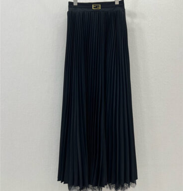 fendi patchwork lace long pleated skirt
