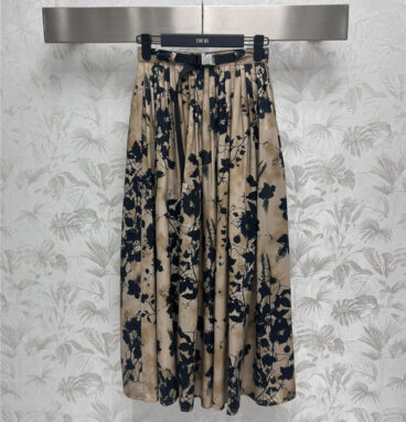dior black floral print technical pleated skirt
