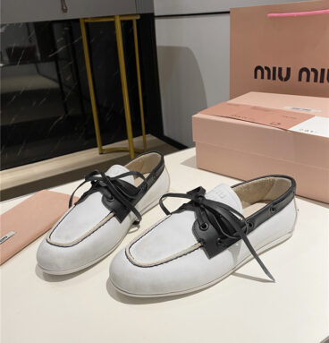 miumiu color lace-up eyelet flat shoes